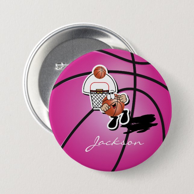 Silly Pink Basketball Guy | Personalized 3 Inch Round Button (Front & Back)