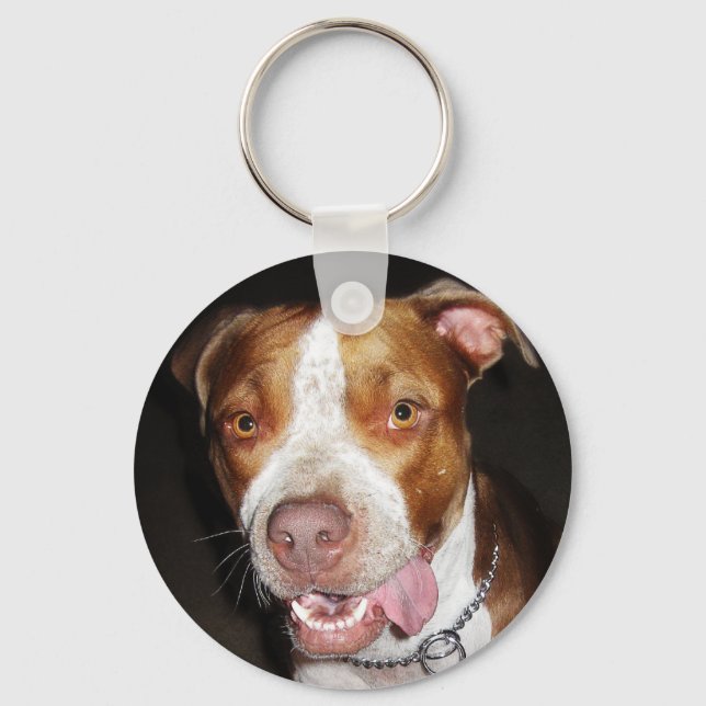 Silly Pitbull Portrait Keychain (Front)