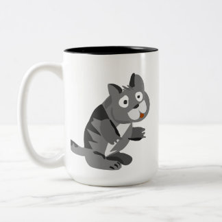 Silly Playful Grey Cat Illustration Coffee Mug