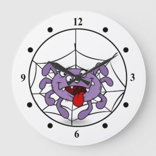 Silly Purple Cartoon Spider Large Clock