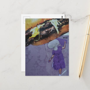 Silly Purple Cheeseburger Mushroom Lady Collage Postcard