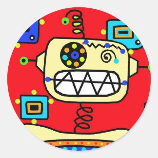 Silly Red Retro Robot Spaceman Classic Round Sticker
