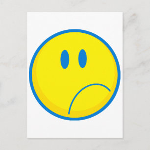 silly sad face yellow and blue postcard