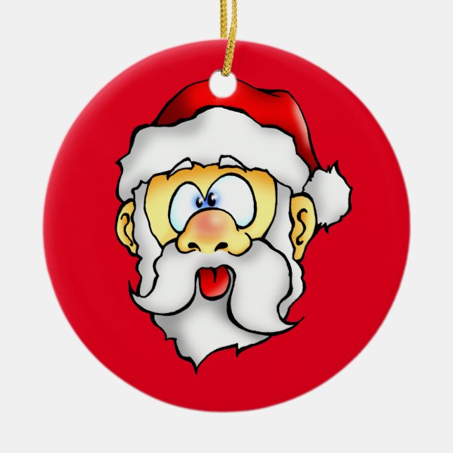 Silly Santa taking a Selfie Ceramic Ornament (Front)