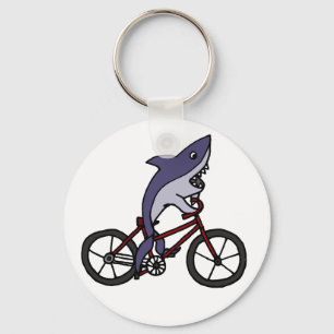 Silly Shark Riding Bicycle Cartoon Keychain