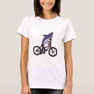 Silly Shark Riding Bicycle Cartoon T-Shirt