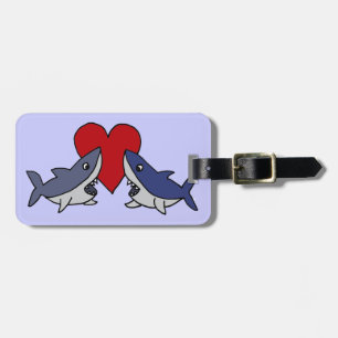 Silly Sharks in Love Art Luggage Tag