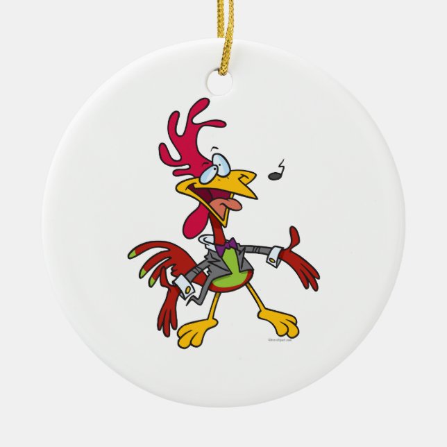 silly singing rooster cartoon ceramic ornament (Front)