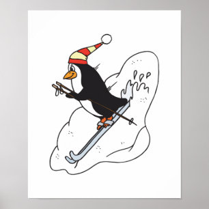 silly skiing penguin poster
