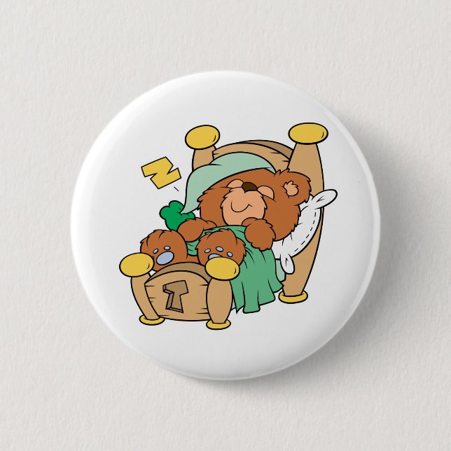 silly sleeping teddy bear design 2 inch round button (Front)