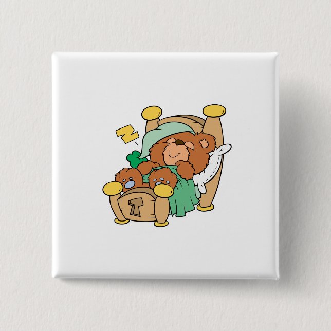 silly sleeping teddy bear design 2 inch square button (Front)