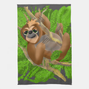 Silly Sloth Relaxing In A Tree Kitchen Towel