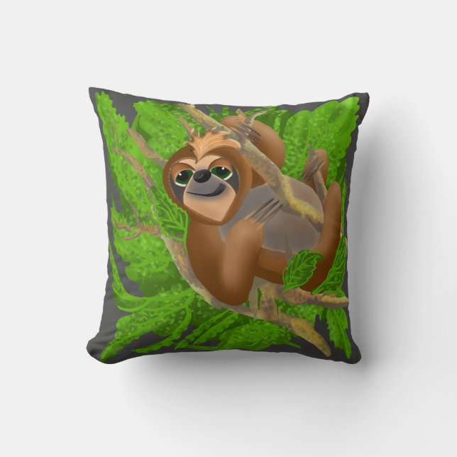 Silly Sloth Relaxing In A Tree Throw Pillow (Front)