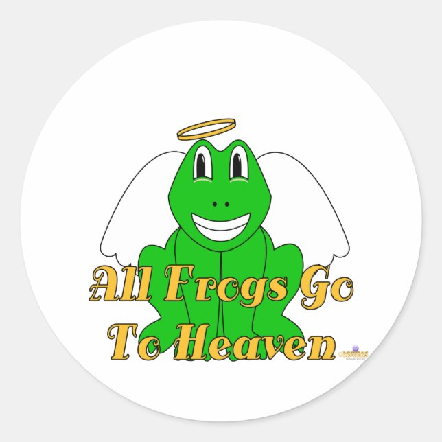 Silly Smiling Green Frog Angel All Frogs Go To Hea Classic Round Sticker (Front)