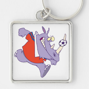 silly soccer rhino sports cartoon keychain