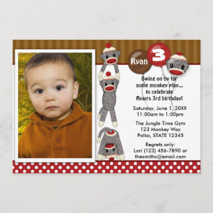 Silly SOCK MONKEY Birthday Invitation SMR (photo)