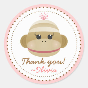 Silly Sock Monkey Girl Personalized Favour Classic Round Sticker