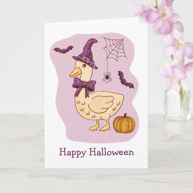 Silly Spooky Goose and Pumpkin  Card (Orchid)