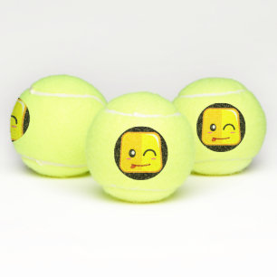 Silly Square Emoji Face Have Fun Playing Sports Tennis Balls