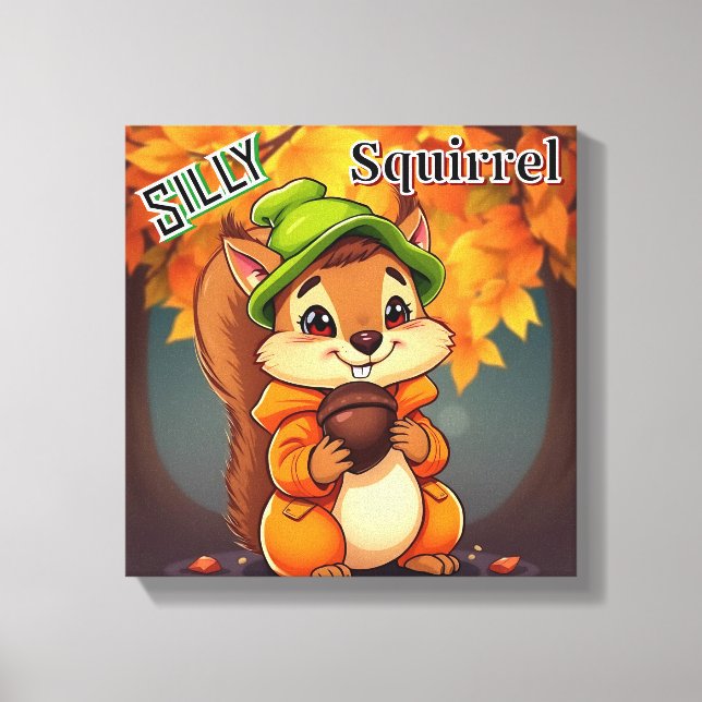 Silly Squirrel  | Cute Cartoon Kid's Nursery Art Canvas Print (Front)