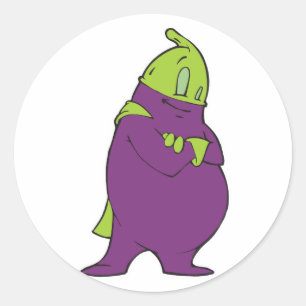 silly superhero eggplant cartoon character classic round sticker