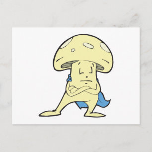 silly superhero hero fungi mushroom cartoon charac postcard
