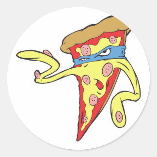 silly superhero villian pepperoni pizza character classic round sticker