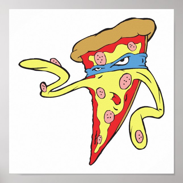 silly superhero villian pepperoni pizza character poster (Front)