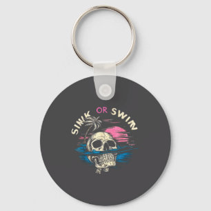 Silly Tropical Sunset Skull Sink Ocean Swim Keychain