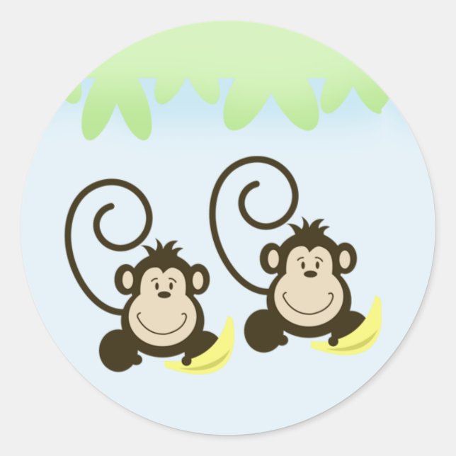 SILLY TWIN MONKEYS Envelope Seals - Blue (Front)