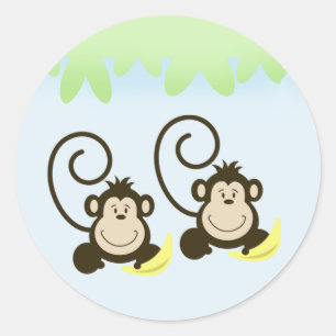 SILLY TWIN MONKEYS Envelope Seals - Blue