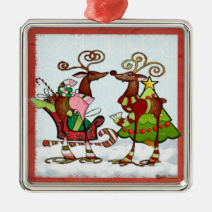 Silly Whimsey Christmas Mooks Metal Ornament