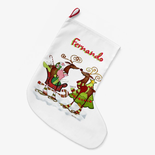 Silly Whimsey Christmas Mooks PERSONALIZED Large Christmas Stocking (Front (Hanging))