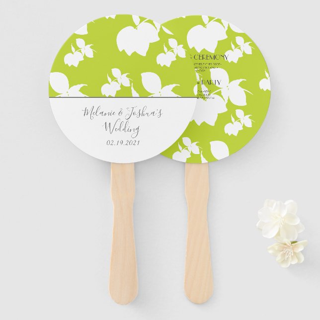 Silohuette Lemon Lime Green Wedding Round Hand Fan (Front and Back)