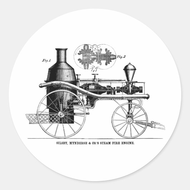 Silsby Rotary Steam Fire Engine Classic Round Sticker (Front)