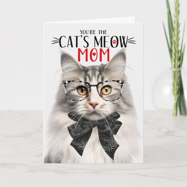 Silve Norwegian Forest Cat for Mom on Mother's Day Holiday Card (Front)