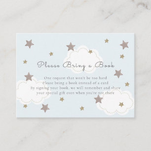Silve Stars & Clouds Baby Blue Please Bring a Book Enclosure Card