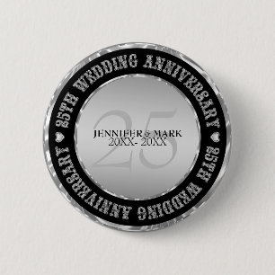Silve Wedding Anniversary  Metallic Silver & Black 2 Inch Round Button