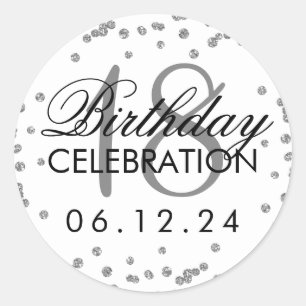 Silver 18th Birthday Faux Glitter Confetti White Classic Round Sticker