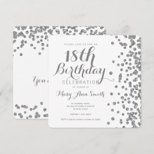 Silver 18th Birthday Faux Glitter Confetti White Invitation