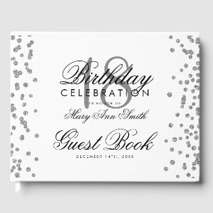 Silver 18th Birthday Party Glitter Confetti White Guest Book