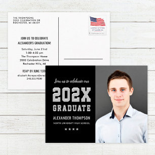 Silver 2026 Graduate Photo Black Invitation Postcard