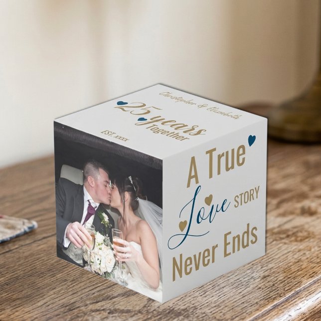 Silver 25 years anniversary blue photo cube (Creator Uploaded)