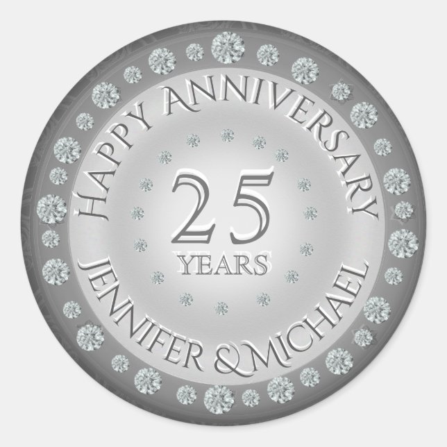 Silver 25th Anniversary Classic Round Sticker (Front)