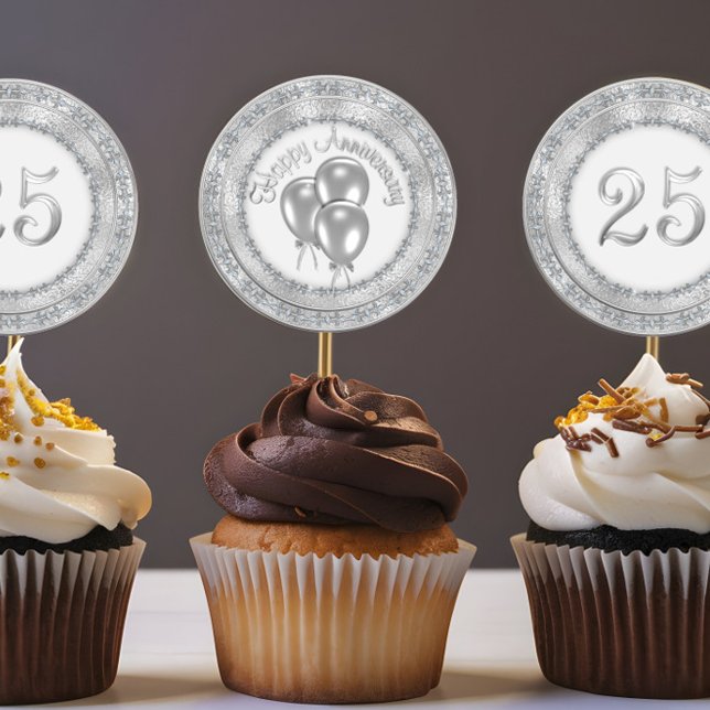 Silver 25th Anniversary Cupcake Sticker topper (Creator Uploaded)