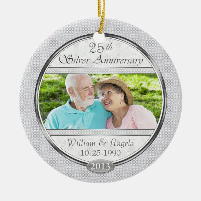 Silver  25th Anniversary Custom Photo Ornament (Front)