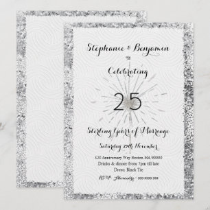 Silver 25th Anniversary Glitter Elegant Chic Invitation