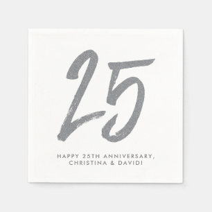 Silver 25th anniversary party personalized napkin