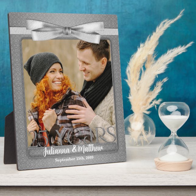 Silver 25th Wedding Anniversary 8x10 Photo Plaque (Side)