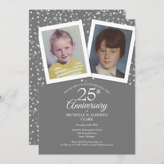 Silver 25th Wedding Anniversary Childhood Photos Invitation (Front/Back)